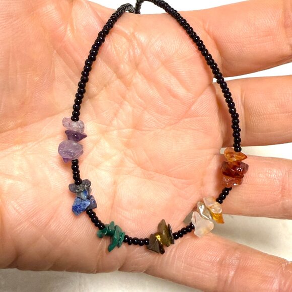 2/$20, Genuine Rainbow Multicolor Gemstone Beaded Short Choker Necklace - Picture 9 of 9